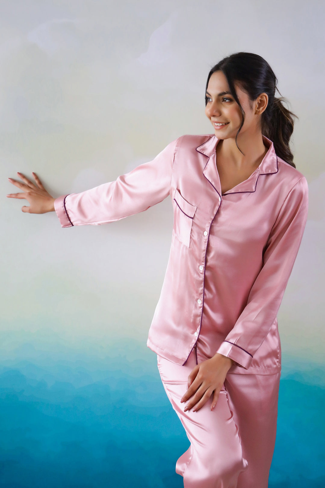 Women's Sleepwear Normal Night Dress Pink Satin Night Suit