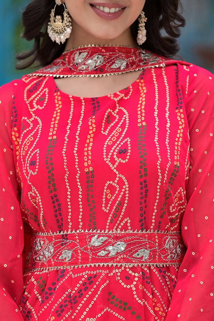 Traditional Bhandhej Style Anarkali kurta set Gajri