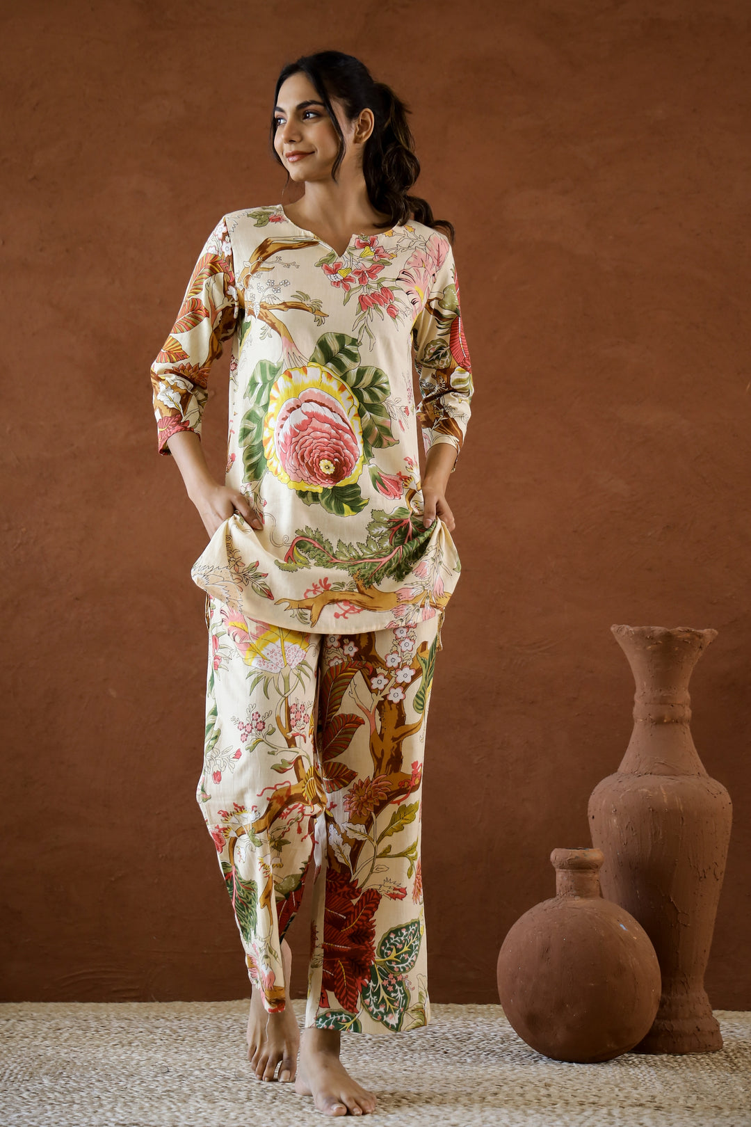 Peach Whisper 100% Pure linen printed co-ord sets