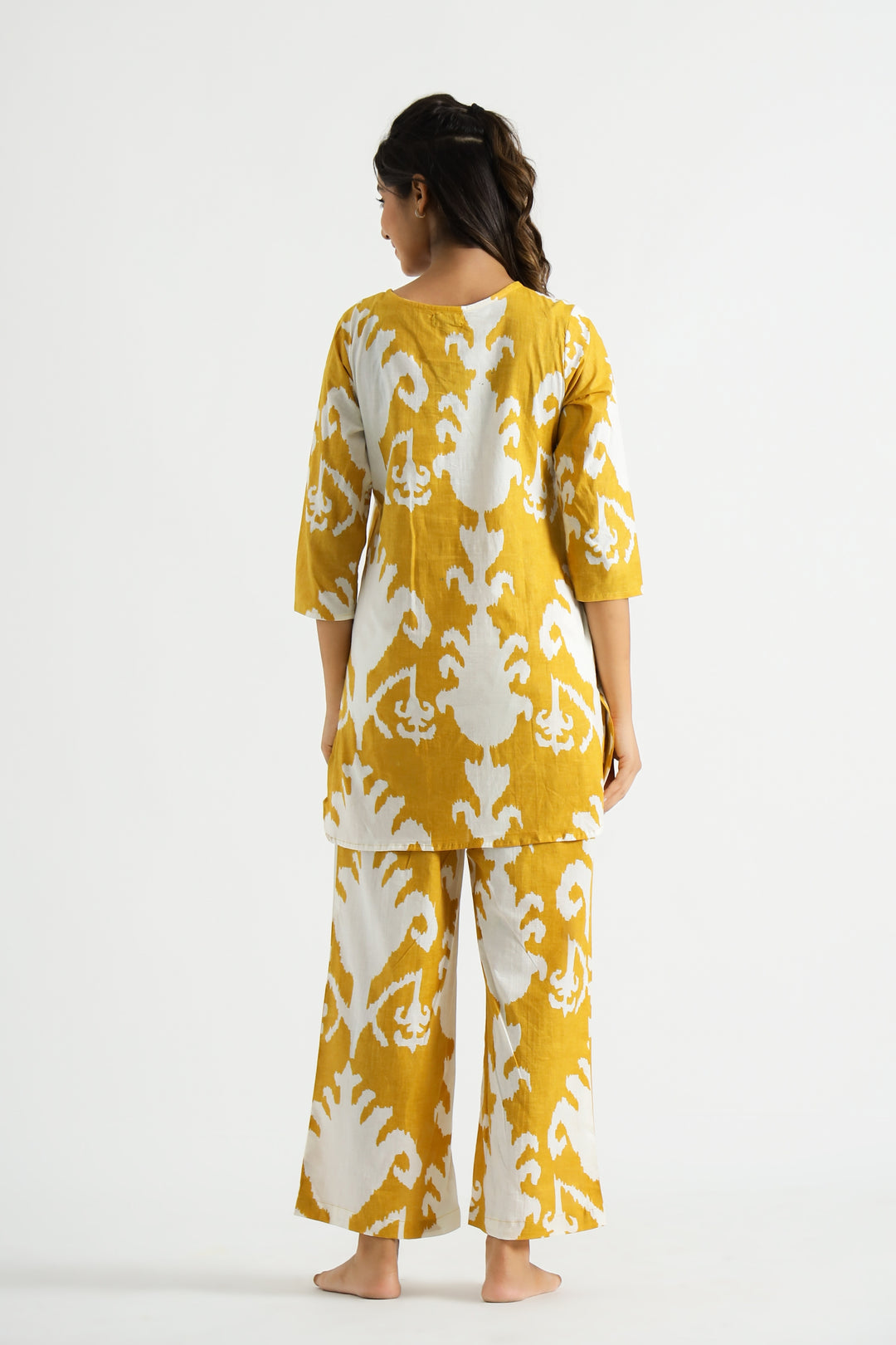 Yellow Motif Organic Printed Pure Cotton Loungewear Set
