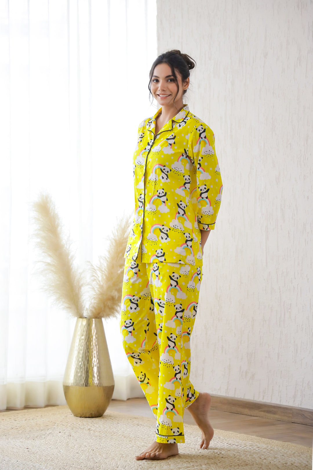 Cute Yellow Panda Printed Cotton Night Suit Cozy Fun – Label