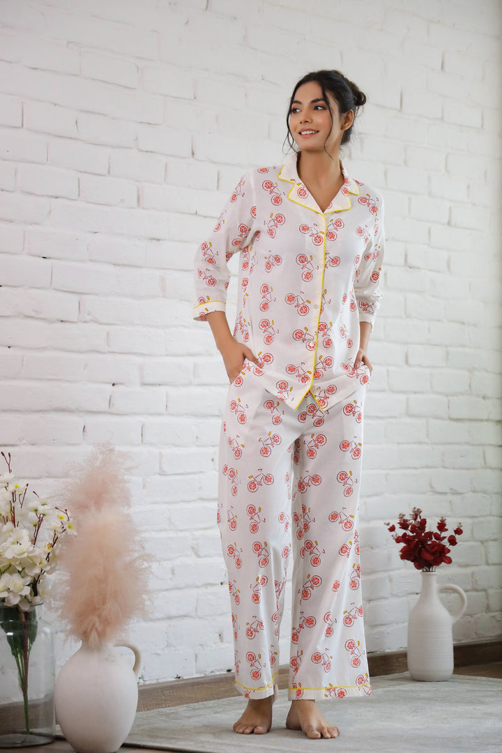 Cycle Printed Cotton Night Suit