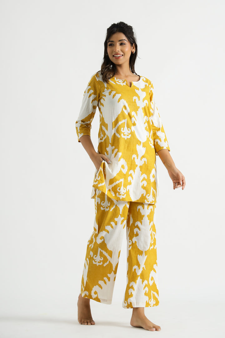 Yellow Motif Organic Printed Pure Cotton Loungewear Set