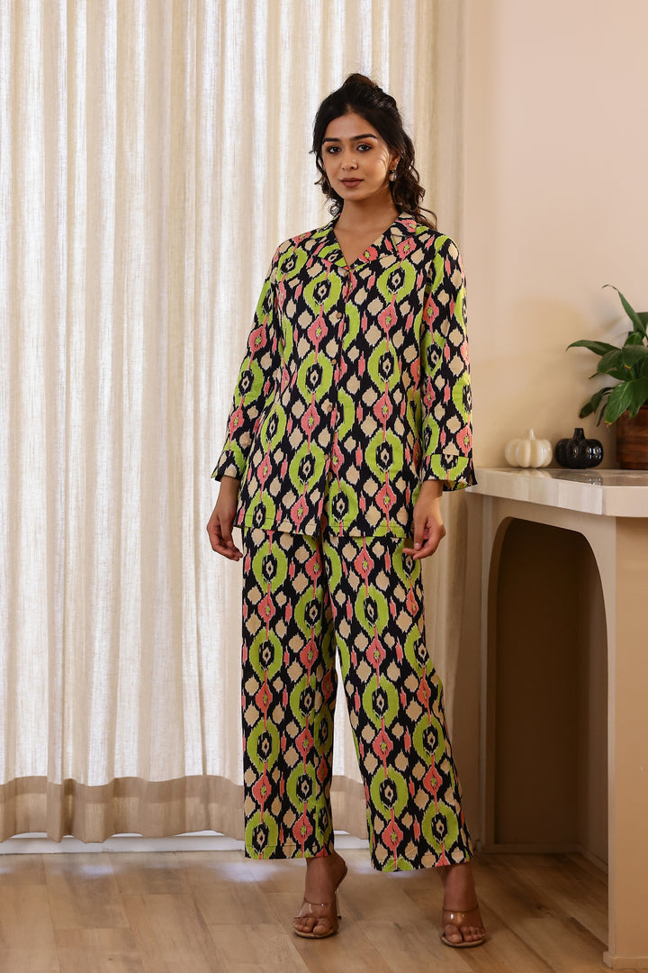 Geometric Print Cotton Co-ord Set - Top & Trousers