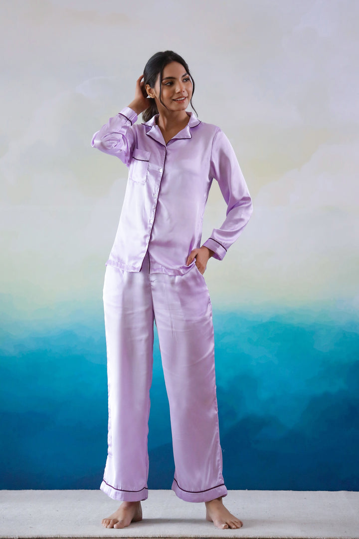 Lavender Satin Night Suit