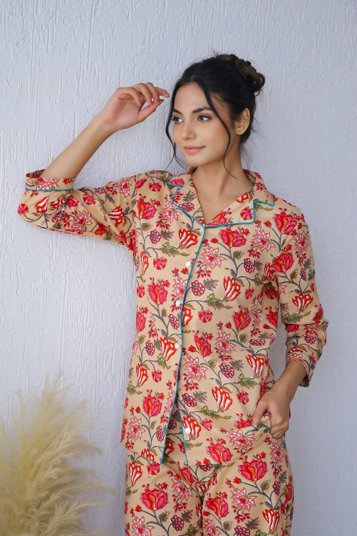 Floral Printed Cotton Night Suit