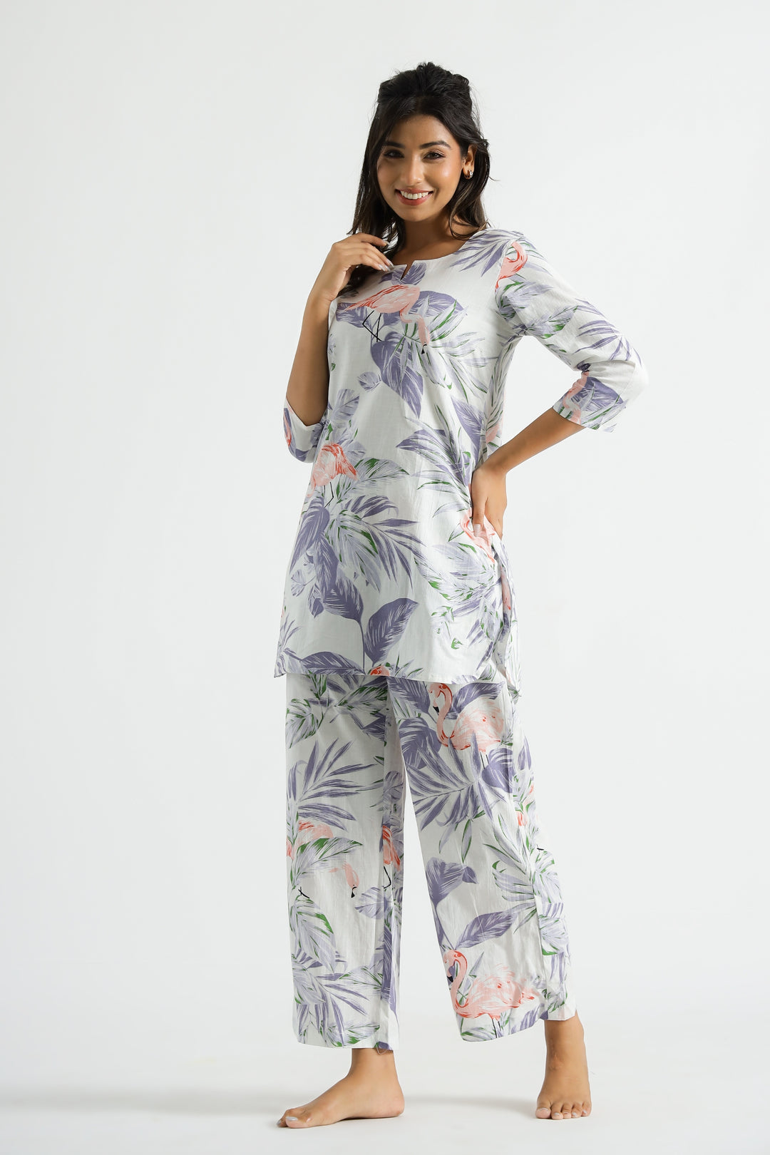 Lavender Flamingo Organic Printed Pure Cotton Loungewear Set