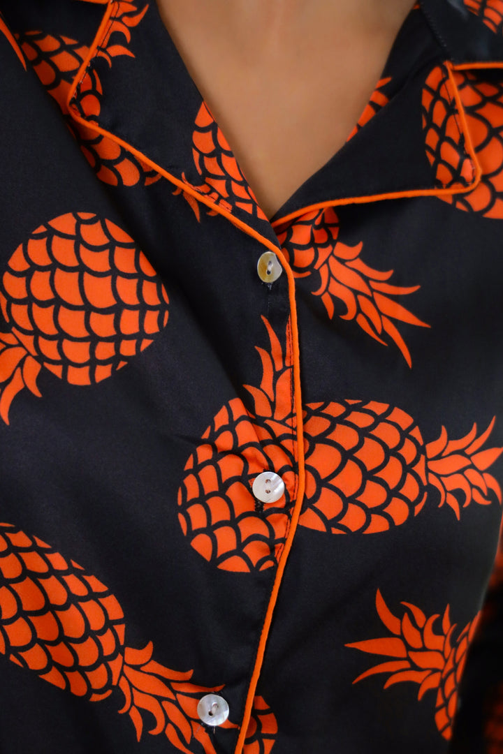 Pineapple Printed Satin Night Suit