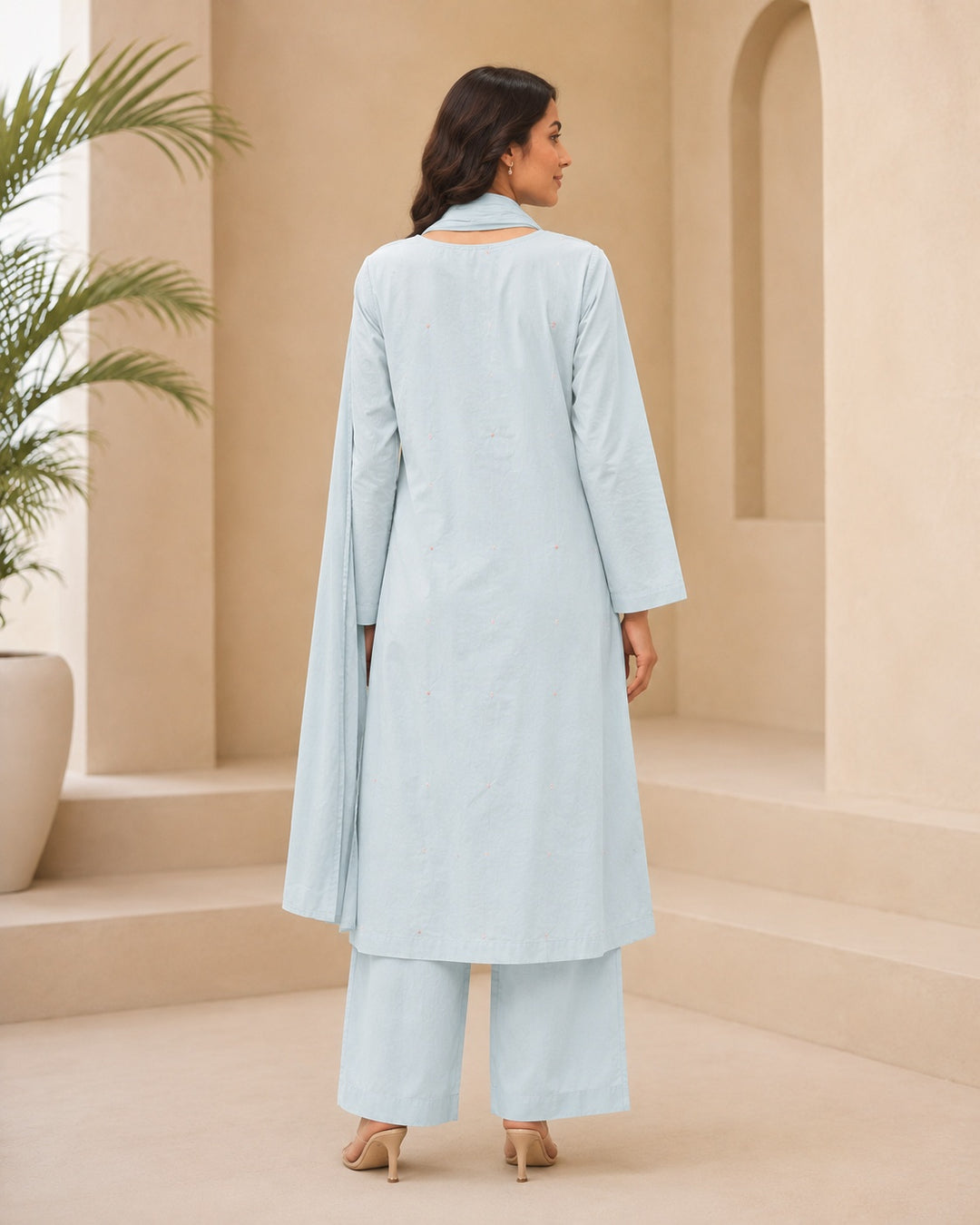 Sky Blue Floral Embroidered Set
