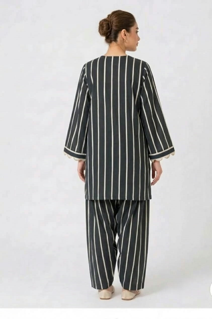 Charcoal Stripe Farshi Salwar Set