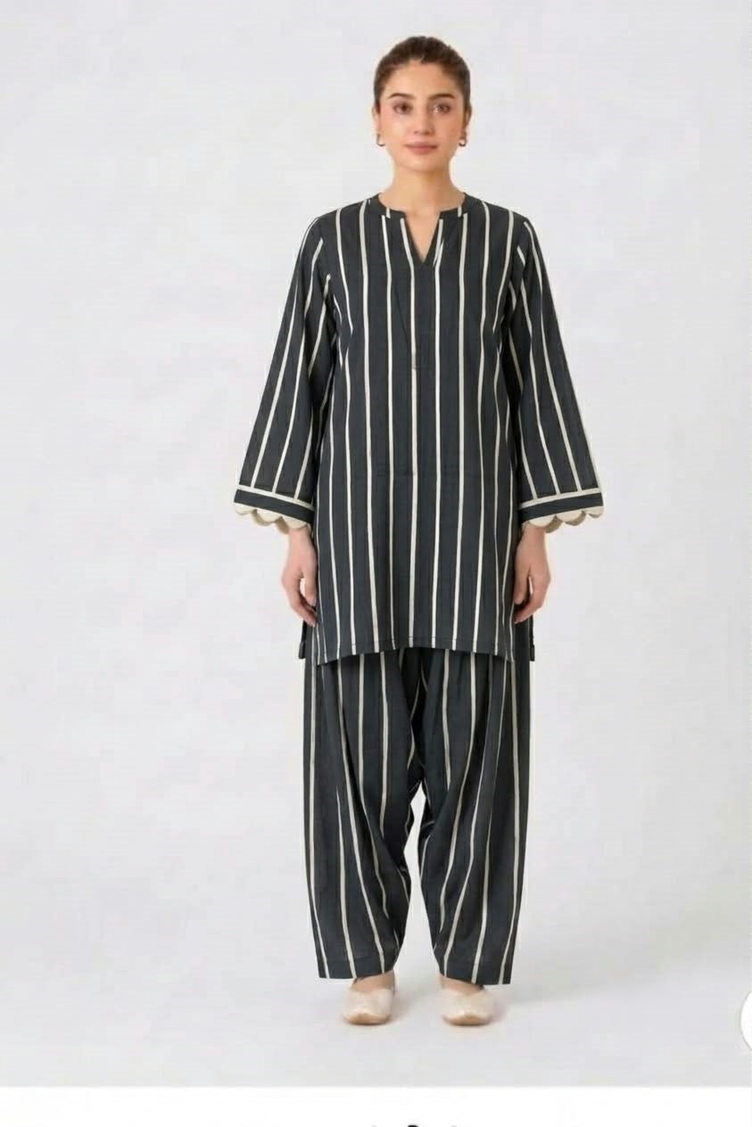 Charcoal Stripe Farshi Salwar Set