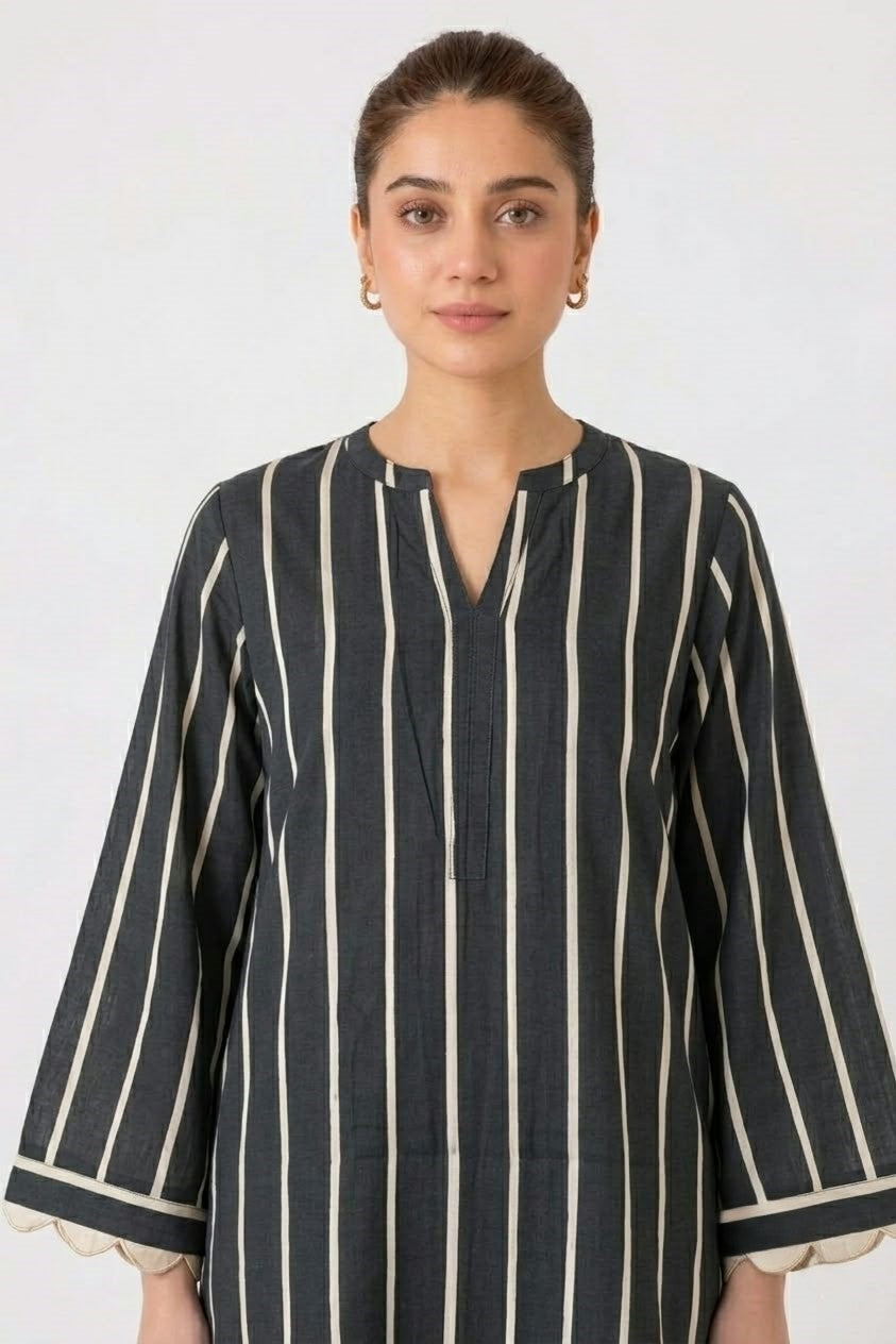 Charcoal Stripe Farshi Salwar Set
