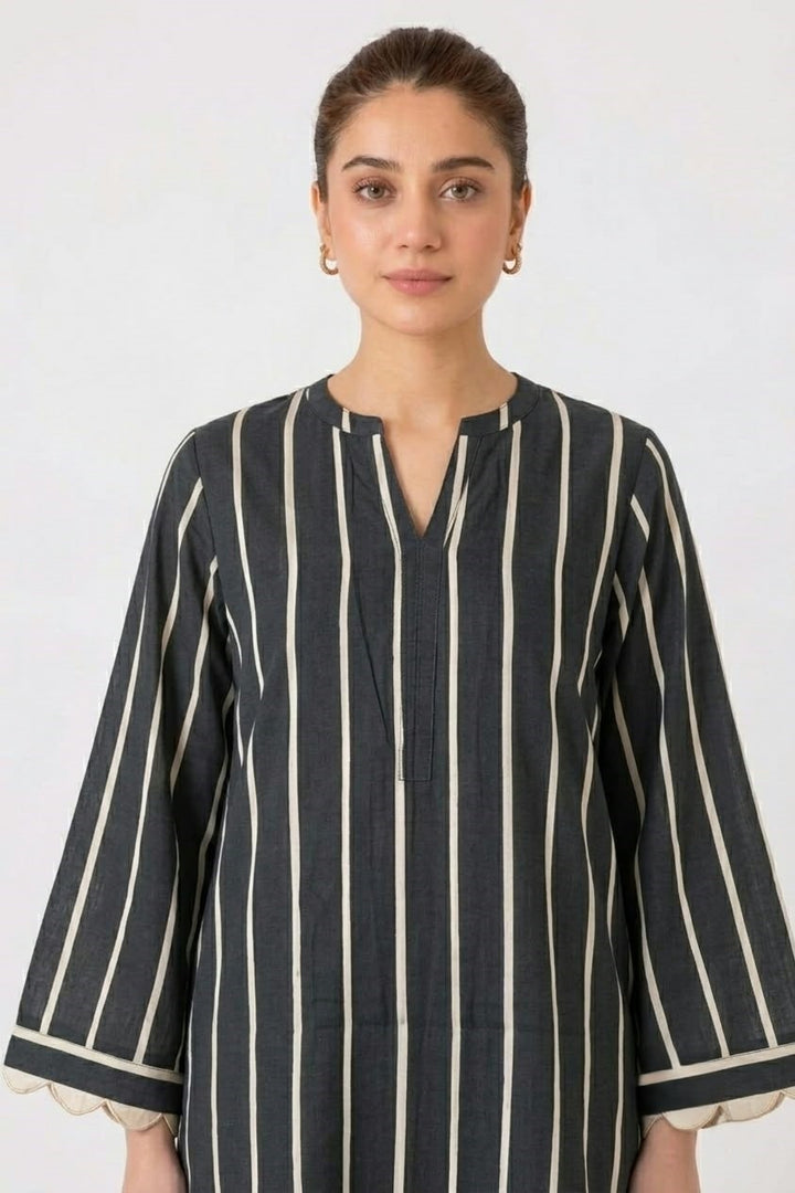 Charcoal Stripe Farshi Salwar Set