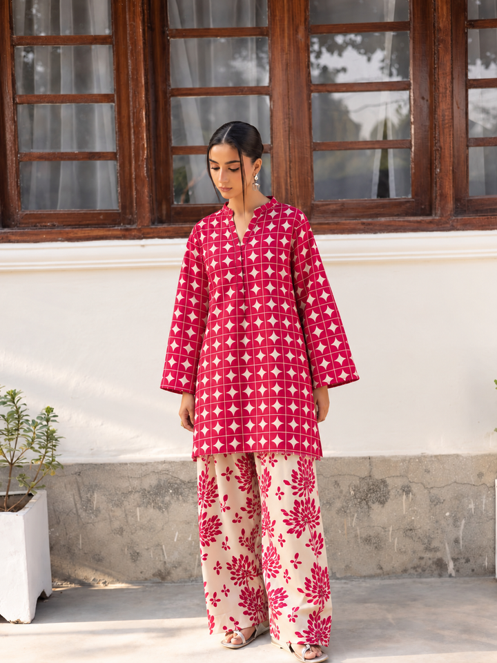 Pink Star Lattice Farsi Salwar front view