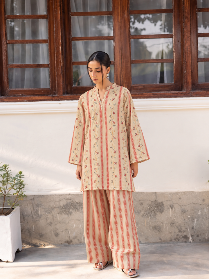 Terracotta Botanical Stripe Farsi Salwar front view