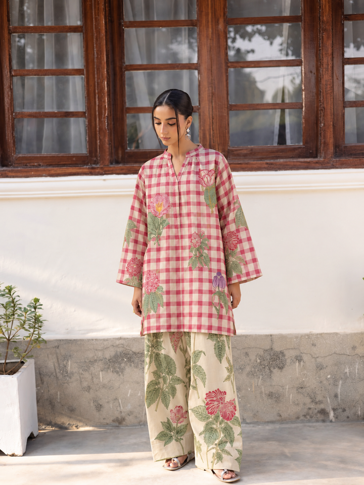 Blush Garden Gingham Farsi Salwar front view