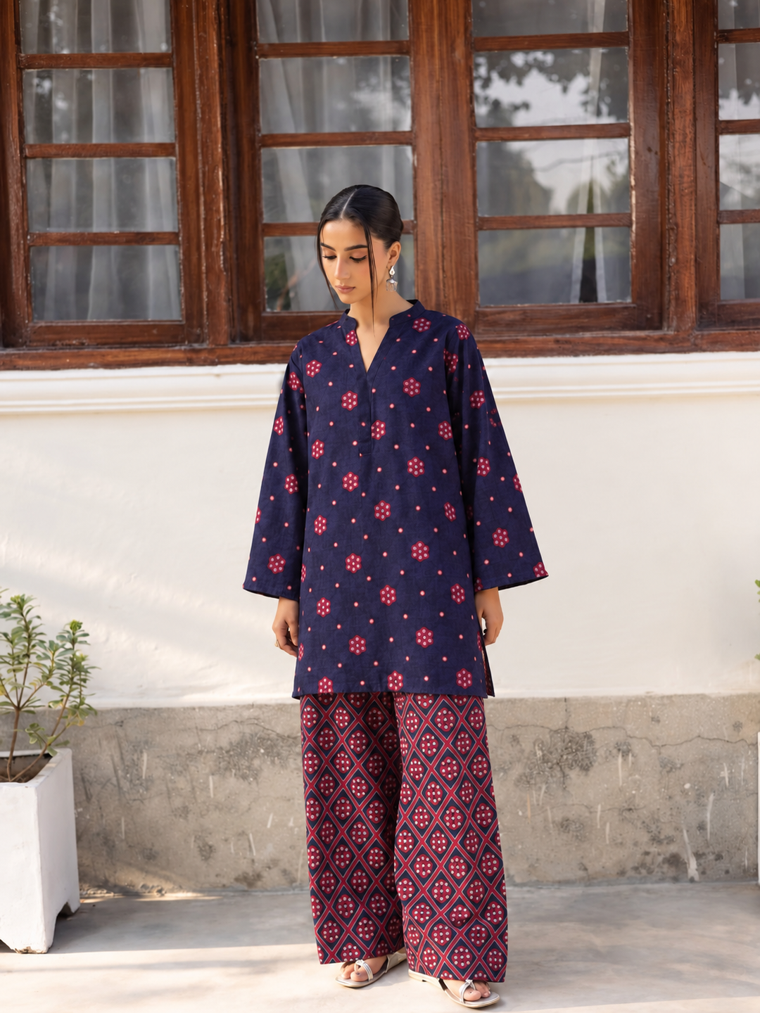Navy Pink Blossom Farsi Salwar front view