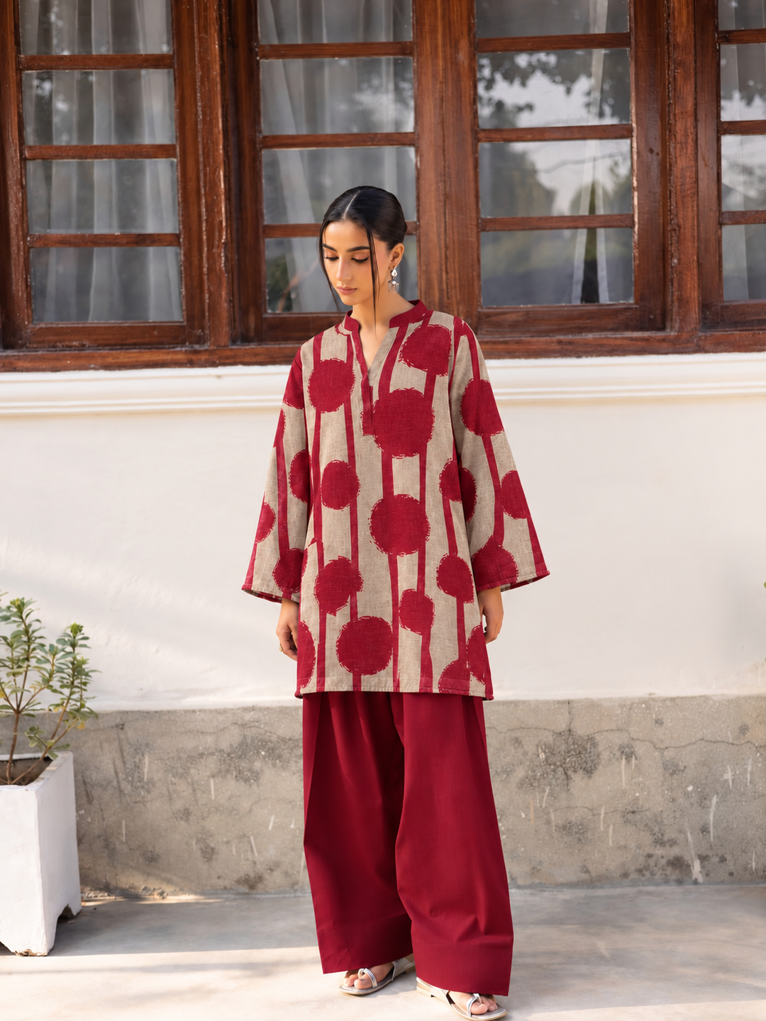 Wine Floral Farsi Salwar front view