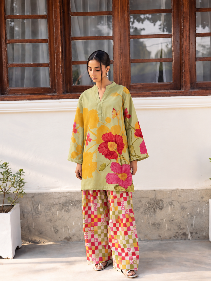 Lime Blossom Check Farsi Salwar front view