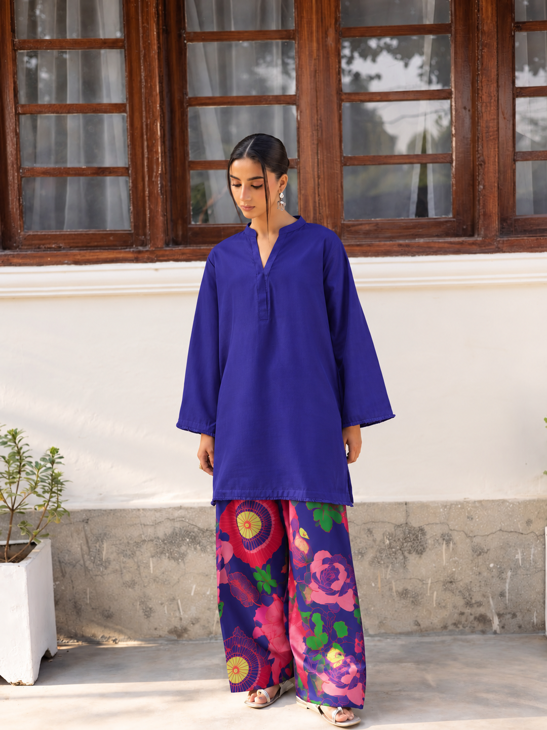 Cobalt Floral Farsi Salwar front view