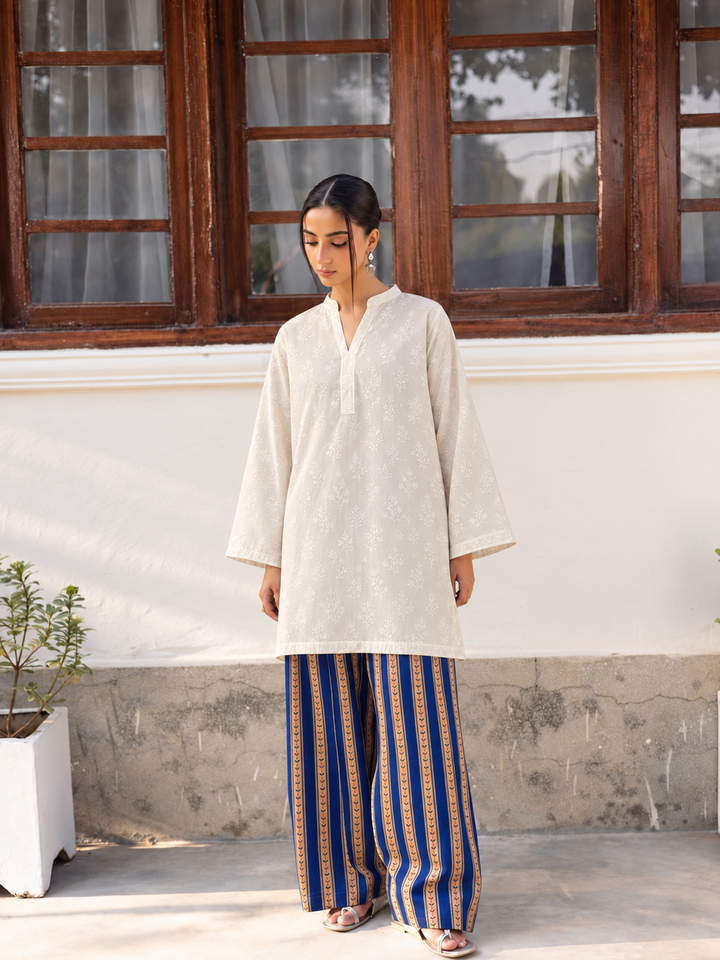 Ivory Midnight Stripe Farsi Salwar front view