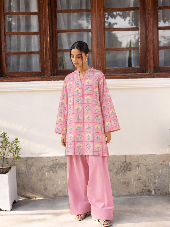 Pink Floral Medallion Farsi Salwar front view