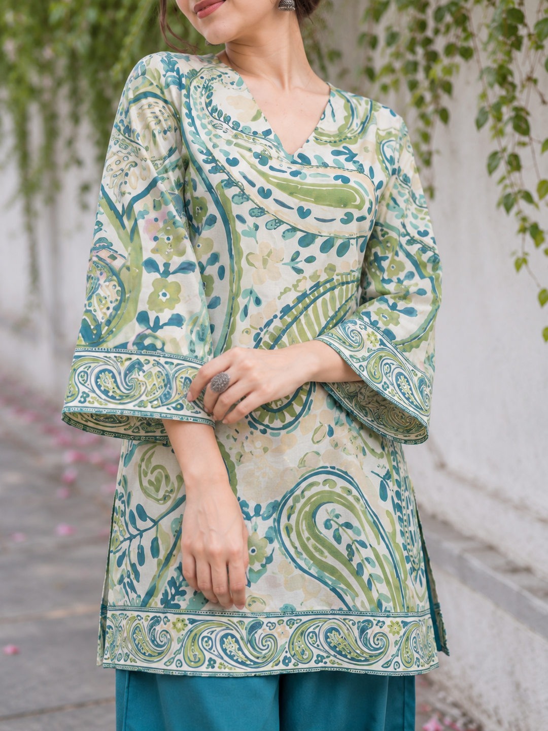 Ivory Teal Paisley Palazzo Farsi Salwar Set
