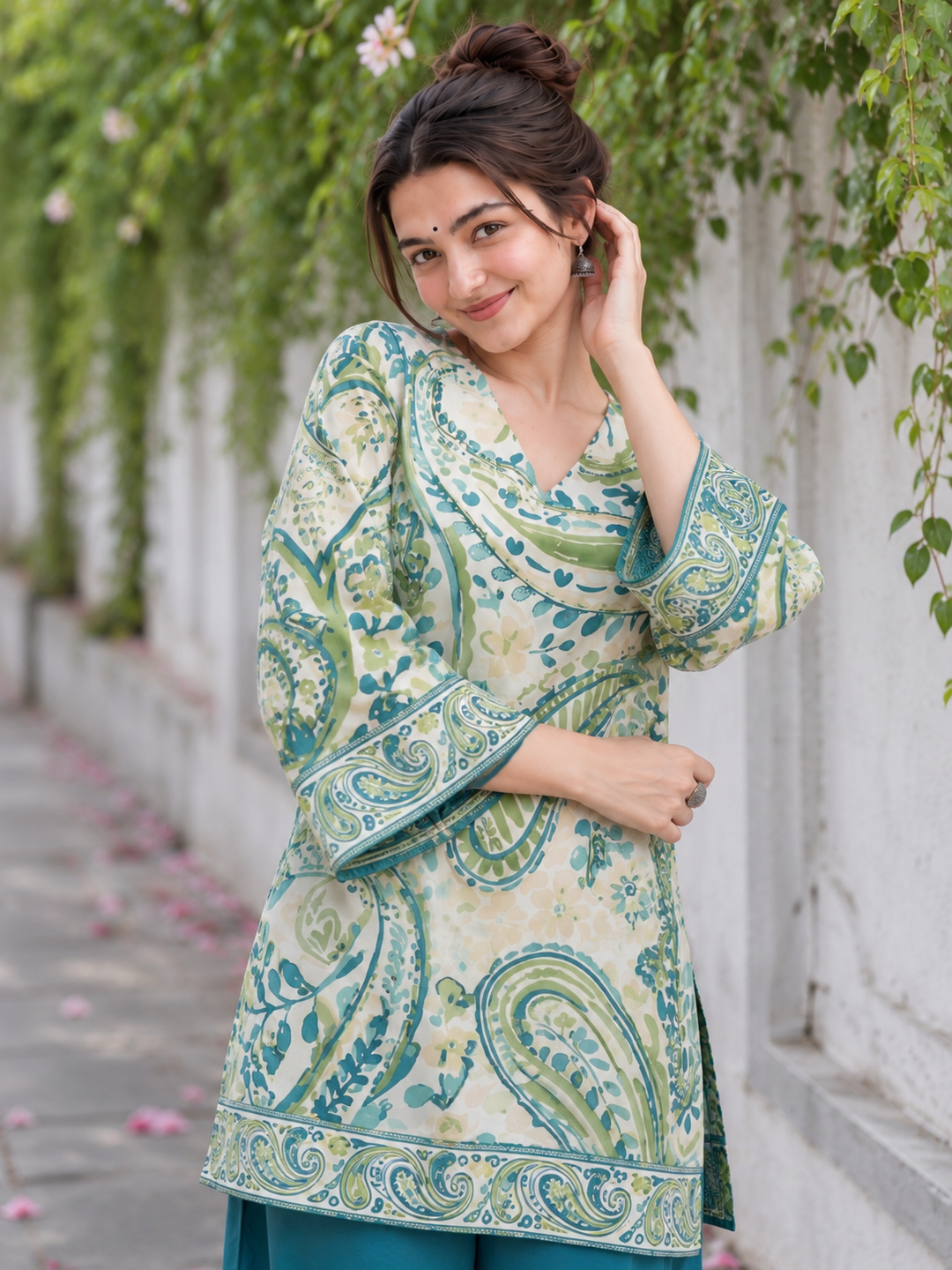 Ivory Teal Paisley Palazzo Farsi Salwar Set
