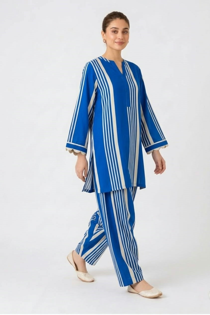 Royal Blue Stripe Farshi Salwar Set