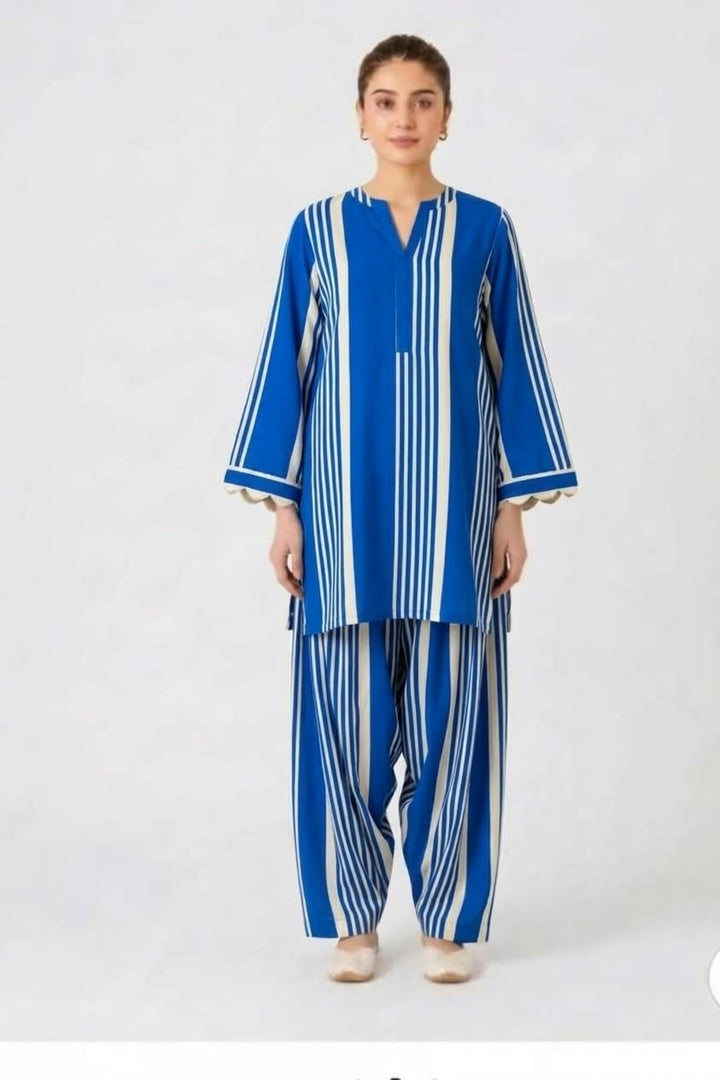 Royal Blue Stripe Farshi Salwar Set