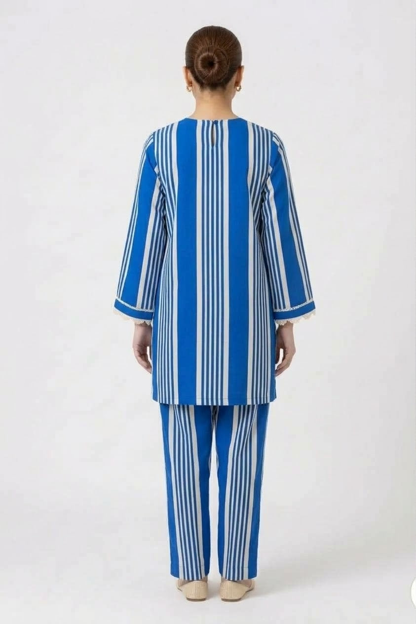 Royal Blue Stripe Farshi Salwar Set