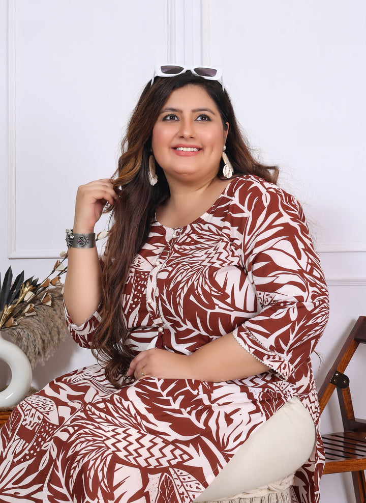 Women Printed Cotton Straight Kurta (B01-Mehroon)
