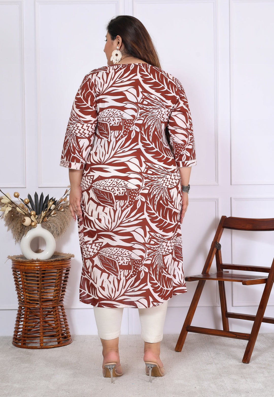 Women Printed Cotton Straight Kurta (B01-Mehroon)