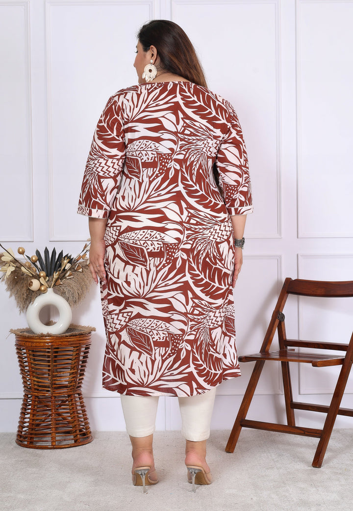 Women Printed Cotton Straight Kurta (B01-Mehroon)