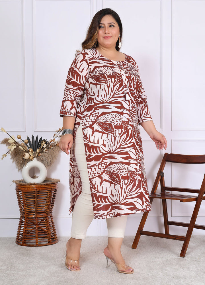 Women Printed Cotton Straight Kurta (B01-Mehroon)