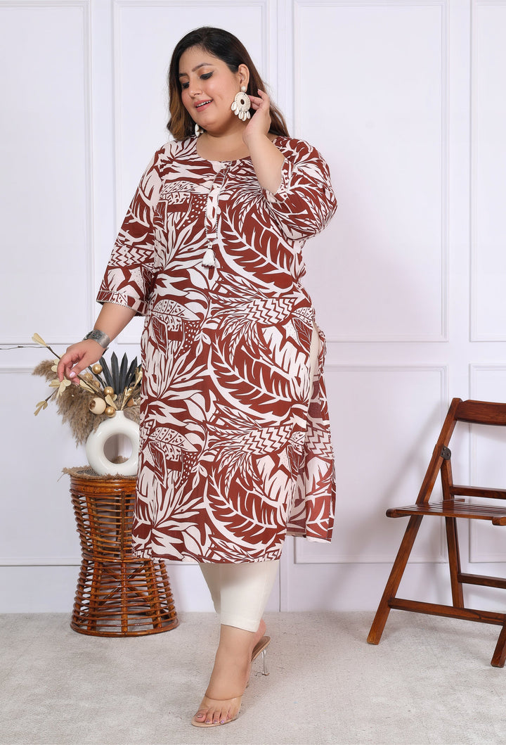 Women Printed Cotton Straight Kurta (B01-Mehroon)