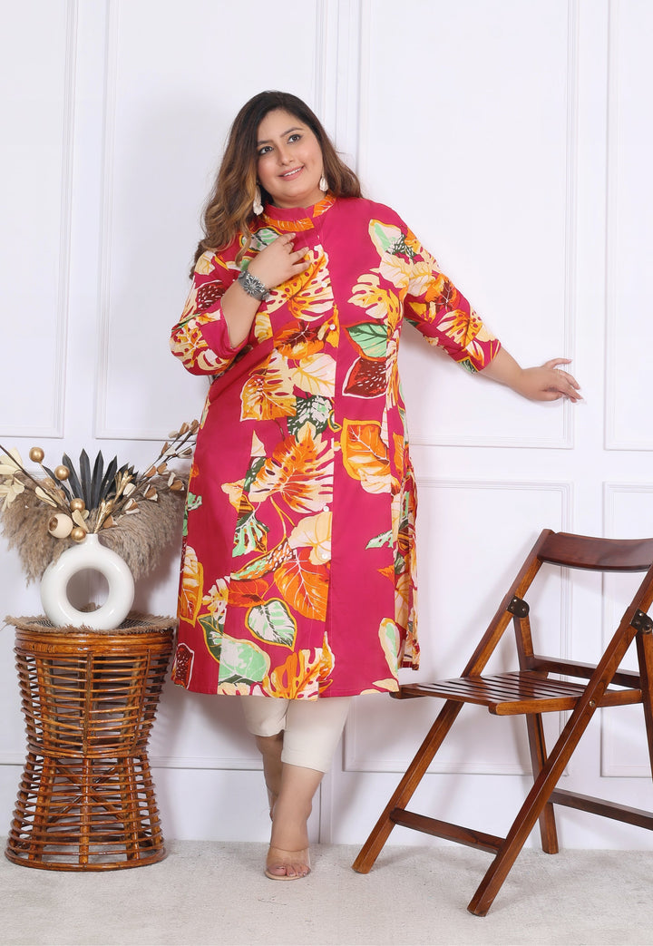 Women Printed Cotton A-line Kurta (B02-Multicolor)