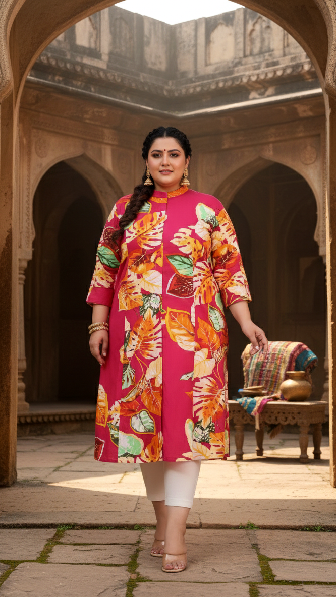 Women Printed Cotton A-line Kurta (B02-Multicolor)