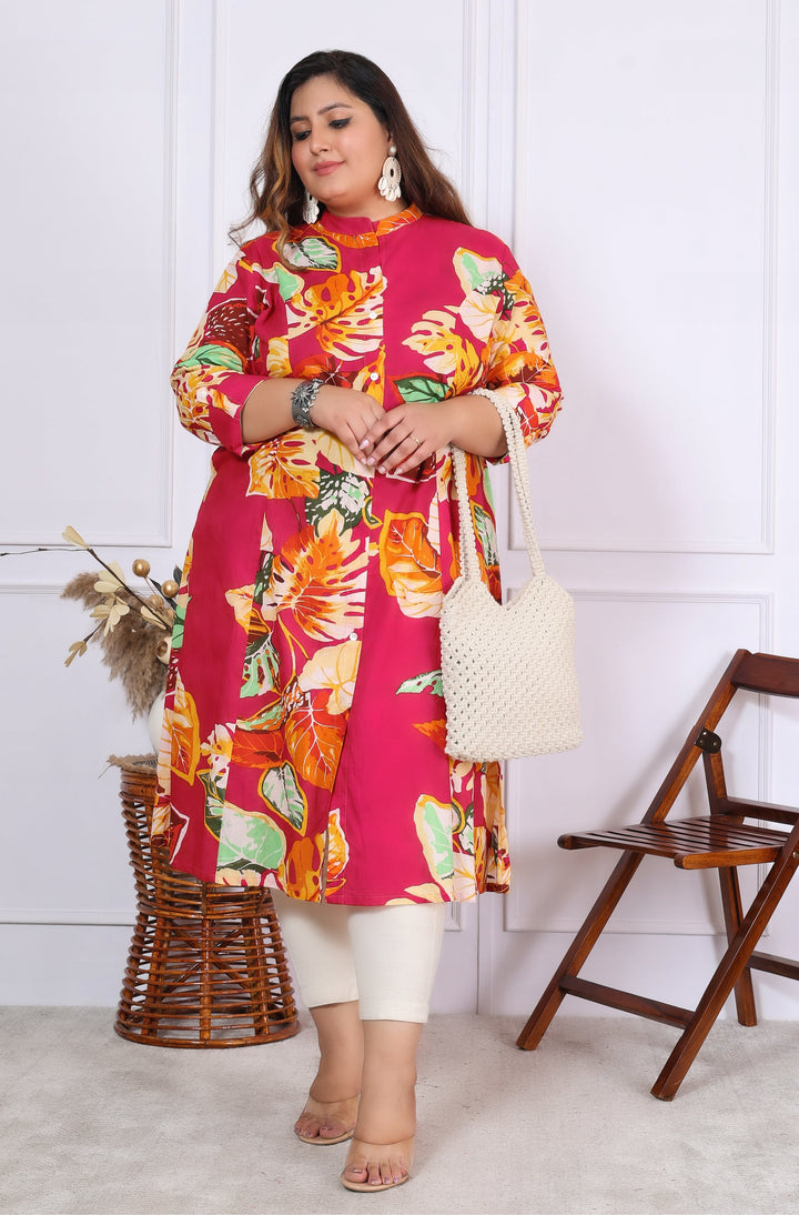 Women Printed Cotton A-line Kurta (B02-Multicolor)