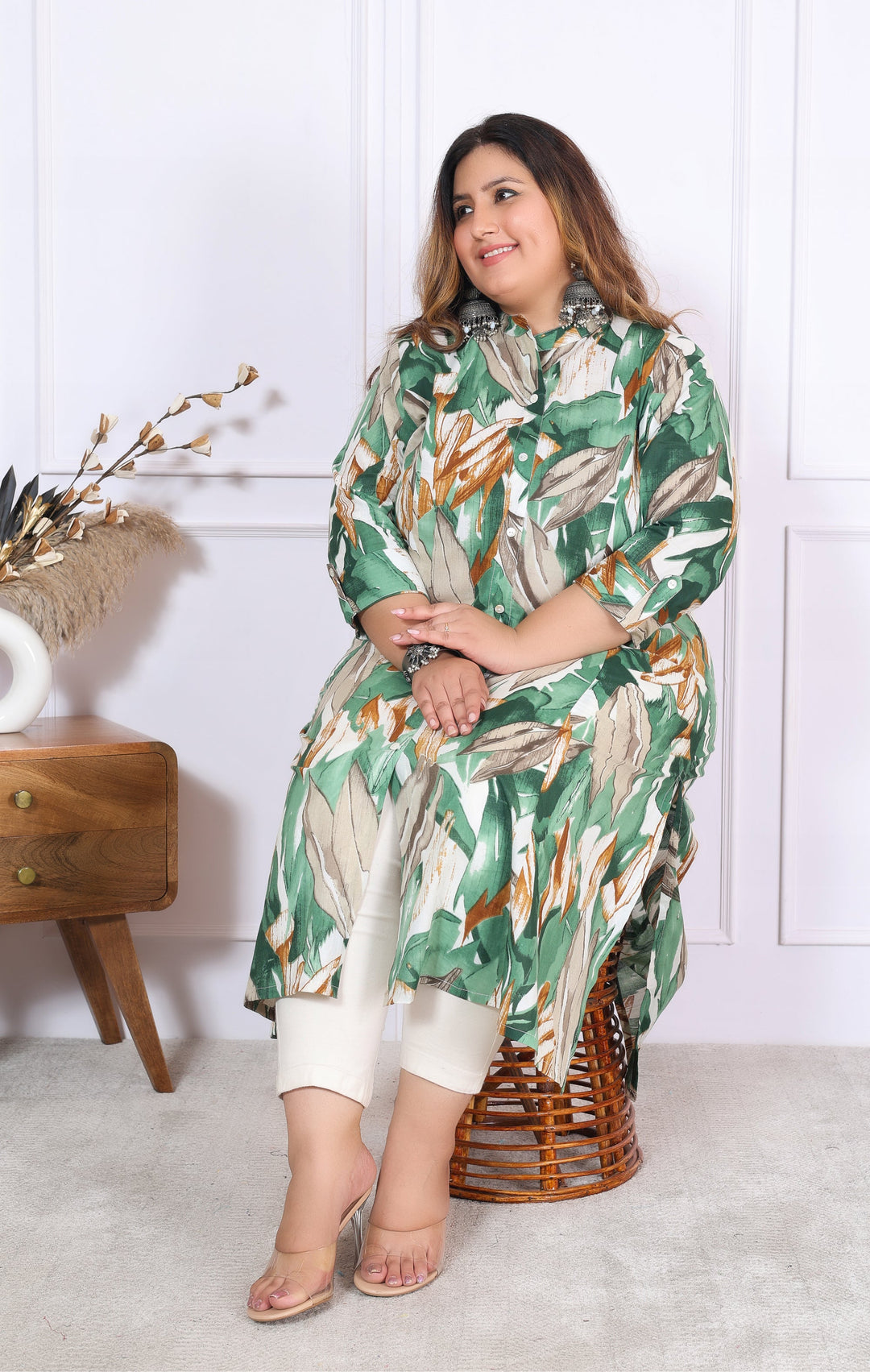 Women Printed Cotton A-line Kurta (B03-Green)