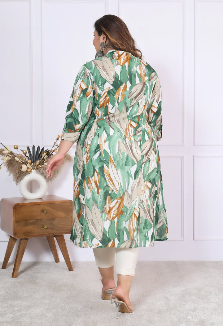 Women Printed Cotton A-line Kurta (B03-Green)