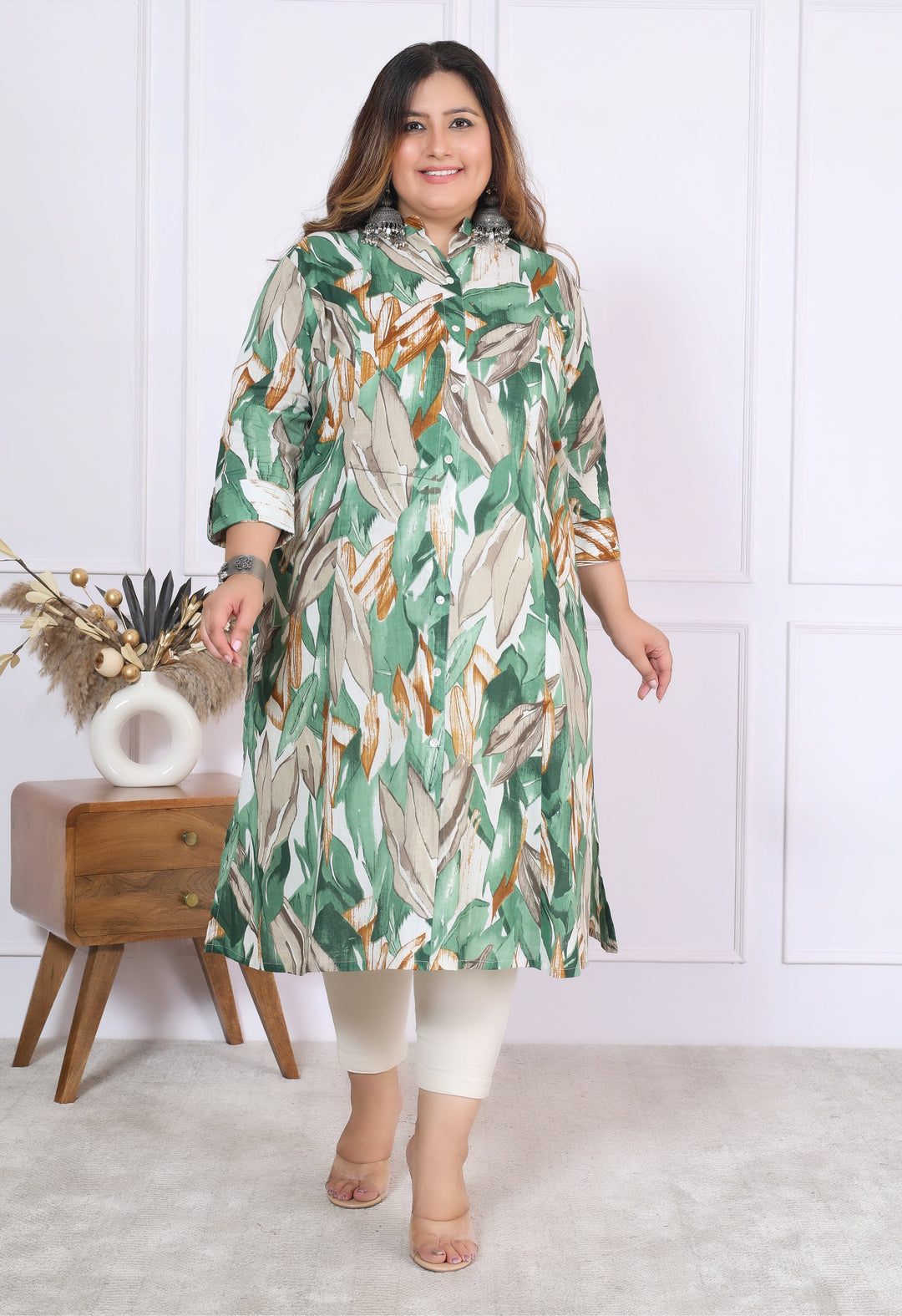 Women Printed Cotton A-line Kurta (B03-Green)