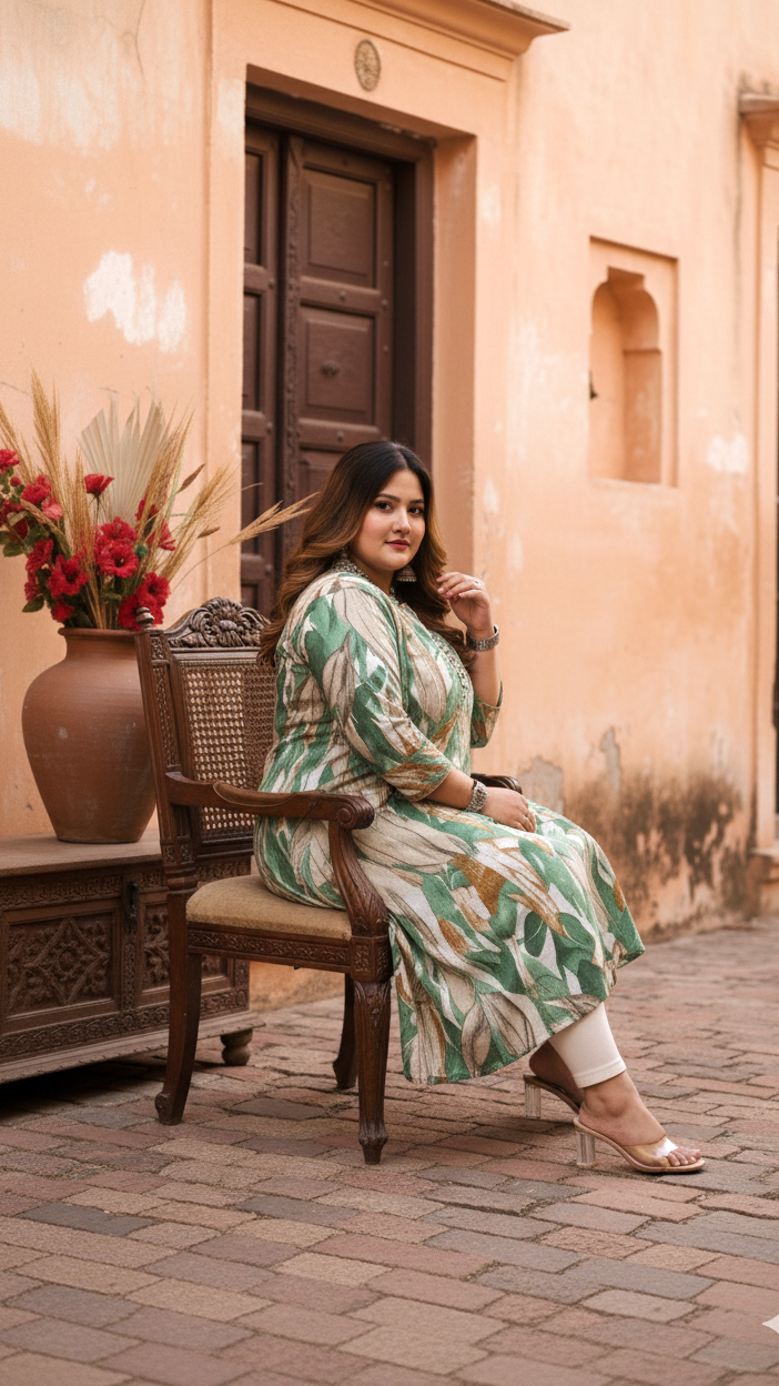 Women Printed Cotton A-line Kurta (B03-Green)