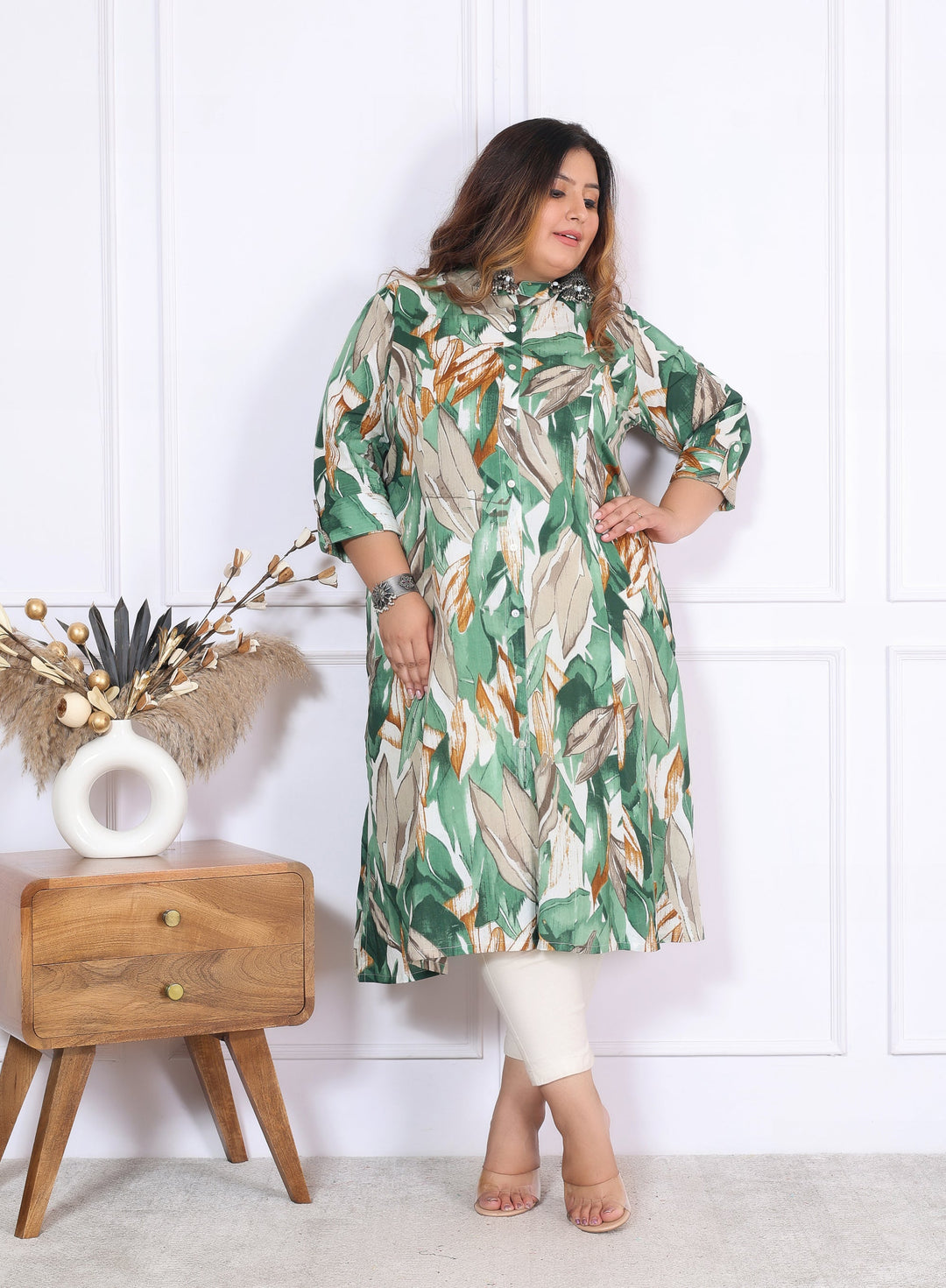 Women Printed Cotton A-line Kurta (B03-Green)