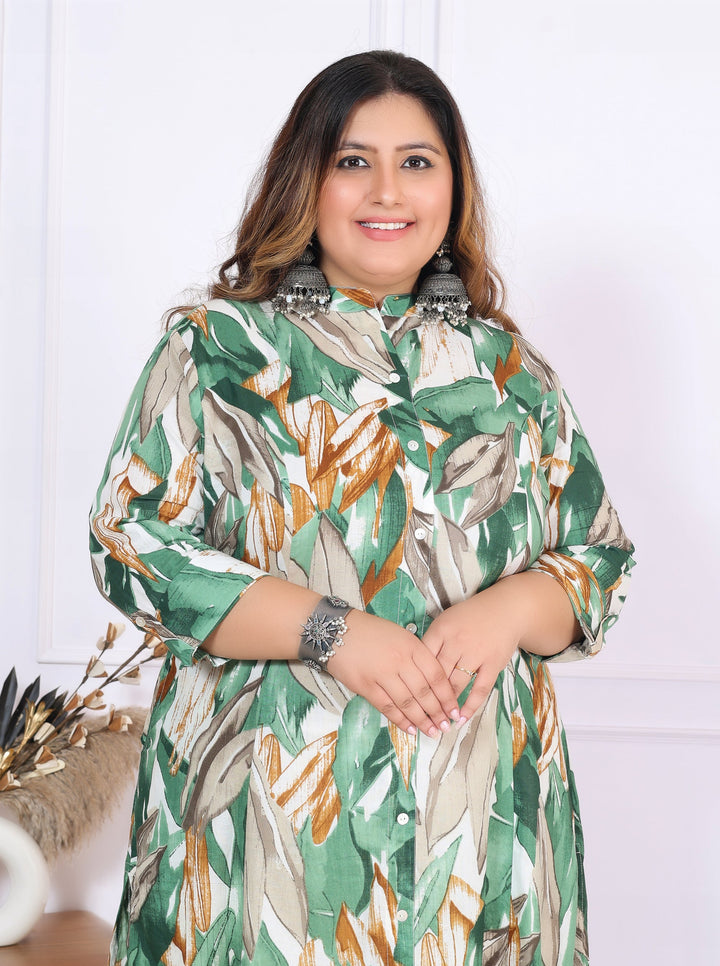 Women Printed Cotton A-line Kurta (B03-Green)