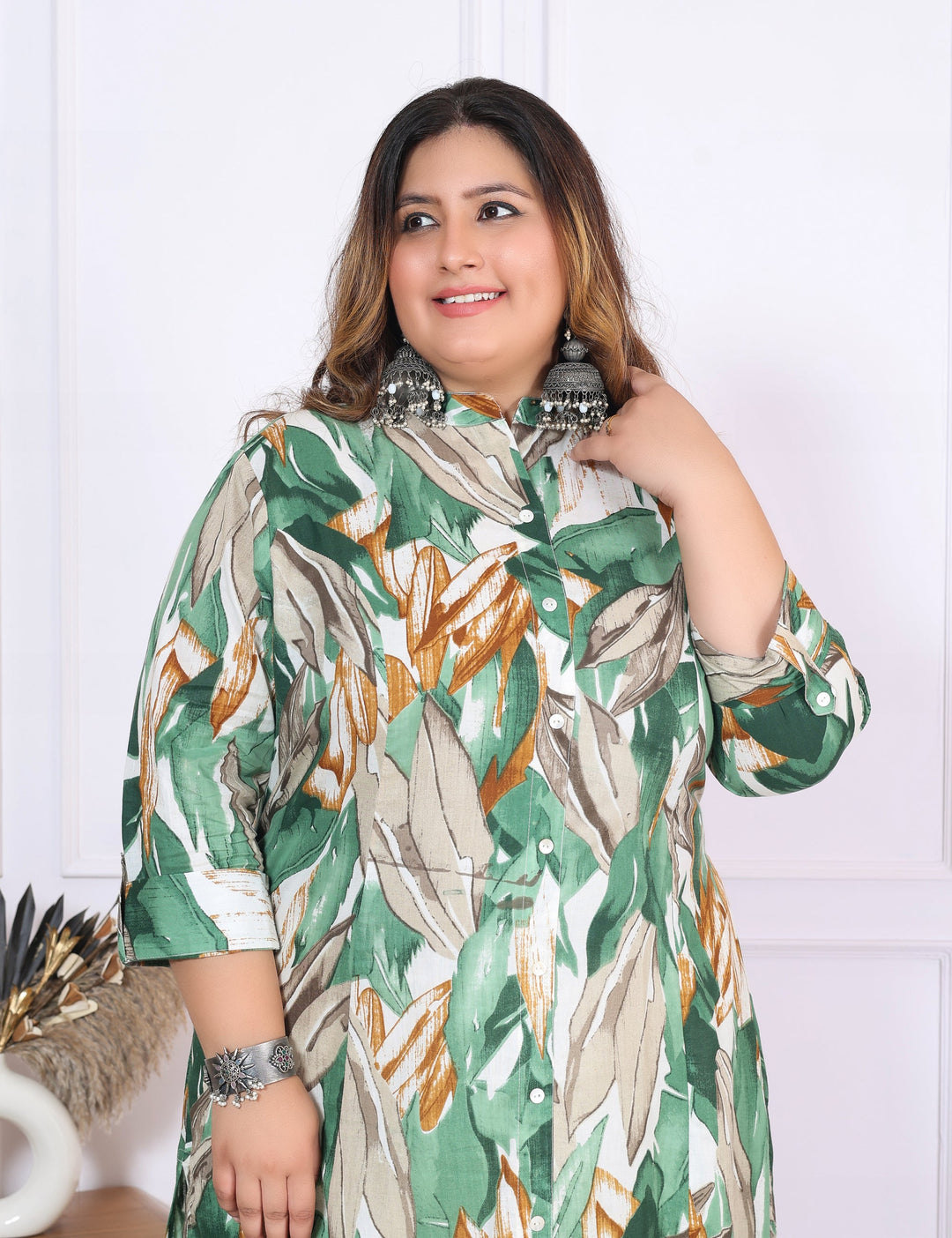 Women Printed Cotton A-line Kurta (B03-Green)