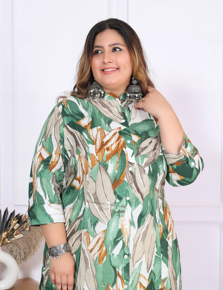 Women Printed Cotton A-line Kurta (B03-Green)