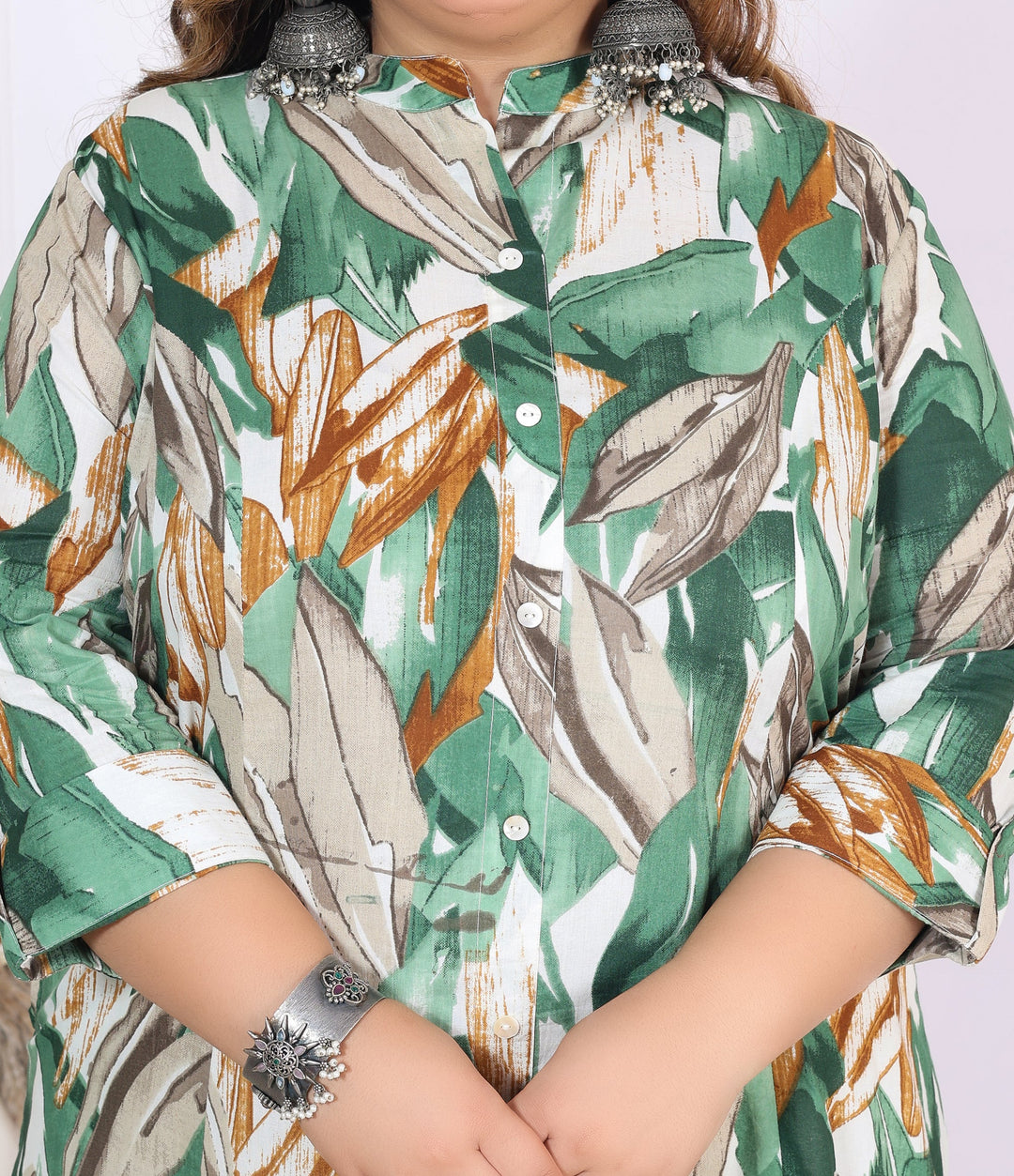 Women Printed Cotton A-line Kurta (B03-Green)