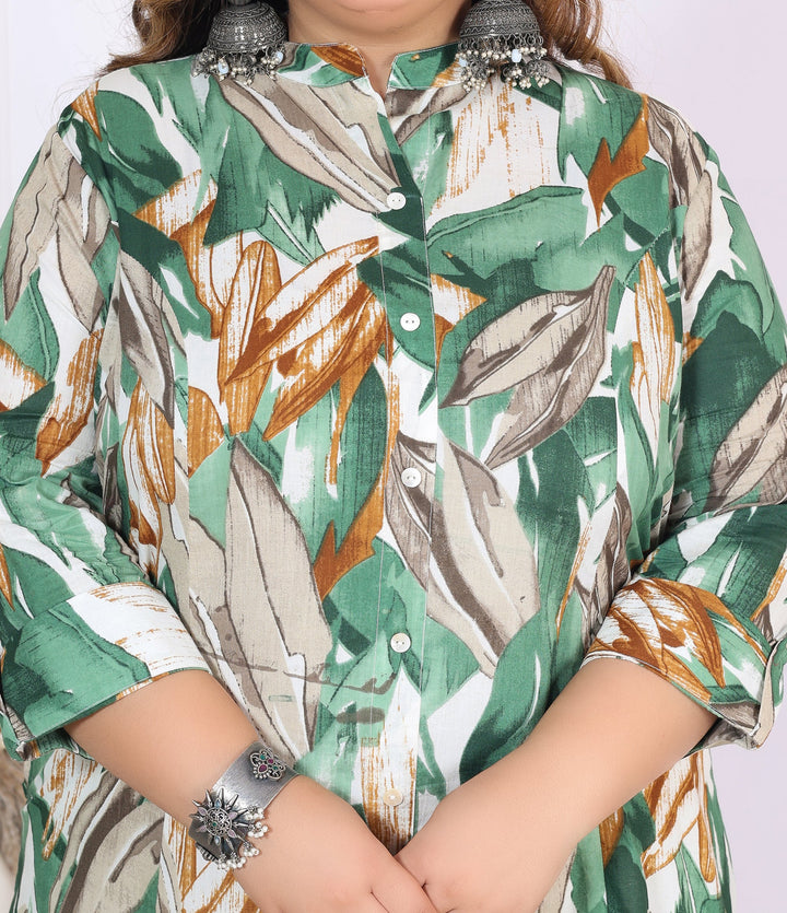 Women Printed Cotton A-line Kurta (B03-Green)