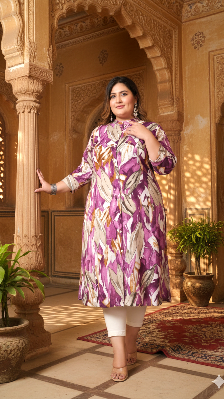 Women Printed Cotton A-line Kurta (B03-Lavender)